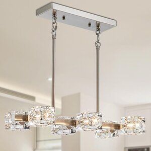 Modern Rectangular 6-Light Chandelier | Brushed Nickel, Adjustable &‎ Dimmable